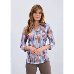 NEW FDJ abstract print roll sleeve top in rookery